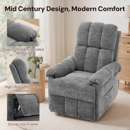 Korser Small Power Recliner Chair, Upholstered Electric Recliner, Grey