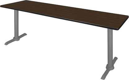 Romig Pillar 84 x 24 in. Steel T-Base Training Seminar Table- Neo Walnut/Grey Base