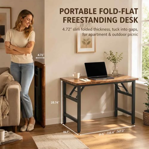 Folding Desk,31.5 Inch No Assembly Folding Computer Desk, Space-Saving Small Desk for Home Office Bedroom Dorm Study, Compact Portable Foldable Laptop Desk