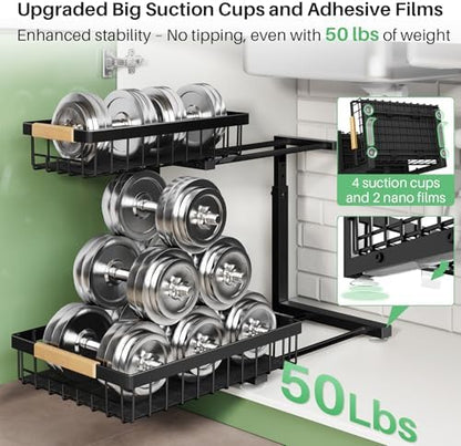 Under Sink Organizer, Thickened L-Shaped 2 Tier Pull Out Cabinet Storage