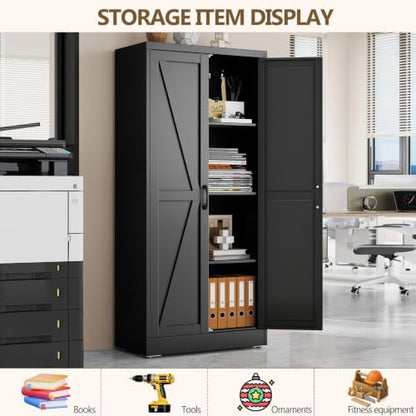Black Metal Storage Cabinet, 63" Kitchen Pantry Cabinets for Office