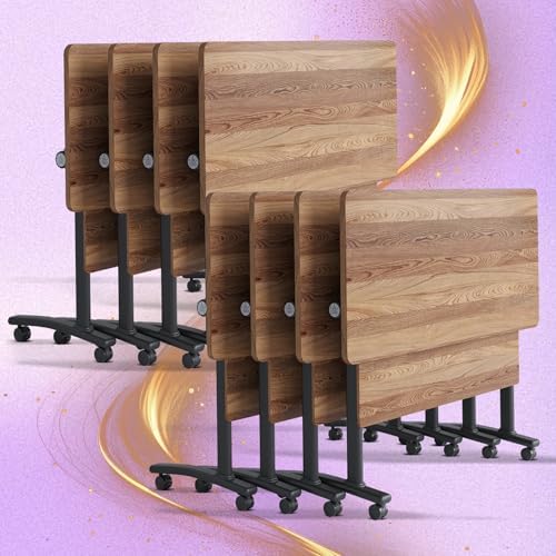 Folding Conference Room Tables, Modular Seminar Conference Table Modern Flip Top Training Meeting Tables, Conference Room Table with Wheels for Home Office Classr, 8 Pack 70.8inch