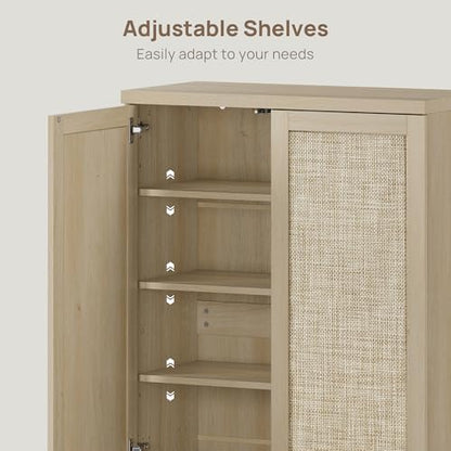 SICOTAS 96.8" Wide Tall Rattan Shoe Storage Cabinet for Entryway with Doors