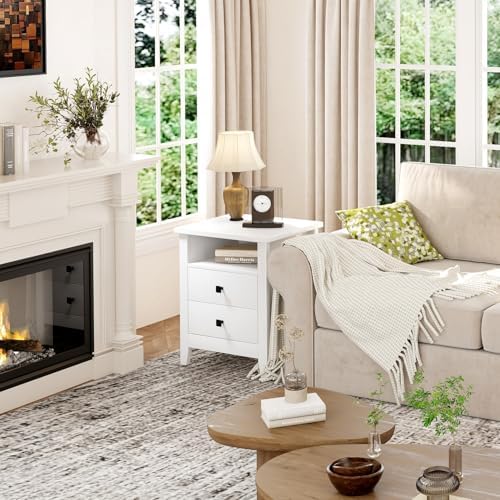 JSB Farmhouse Nightstand Set of 2 with 2 Drawers, Open Shelf for Bedroom