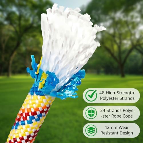 12mm Tree Swing Ropes with Locking Carabiners, 2 Pack-6FT, Rainbow