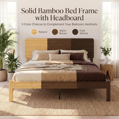 14" Solid Bamboo Wood Twin Platform Bed Frame with Headboard