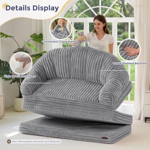 MAXYOYO Folding Sofa Bed Chair, Sleeper Chair for Adults, Faux Fur