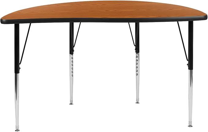Flash Furniture 47.5" Half Circle Wave Collaborative Oak Thermal Laminate Activity Table - Standard Height Adjustable Legs