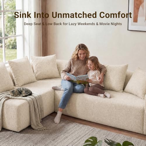 Claiks 142" Cloud Boneless Couch, Modular Sectional, Beige
