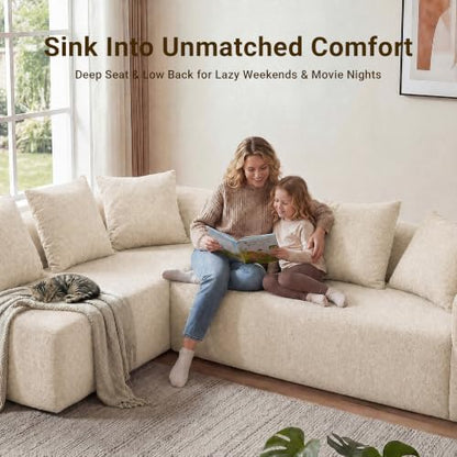 Claiks 142" Cloud Boneless Couch, Modular Sectional, Beige
