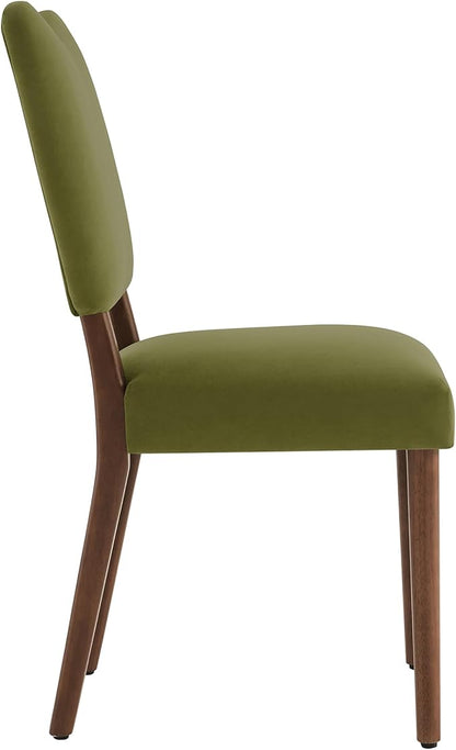 KISLOT Upholstered Dining Chairs Set of 4, Modern Velvet Kitchen Chairs with Solid Wood Legs, High Back Wooden Dining Room Chairs with Dark Walnut Color Legs for Farmhouse Kitchen Dining Room, Green