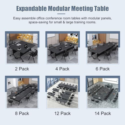 Folding Conference Room Tables with Wheels, Black 6Pack Training Tables