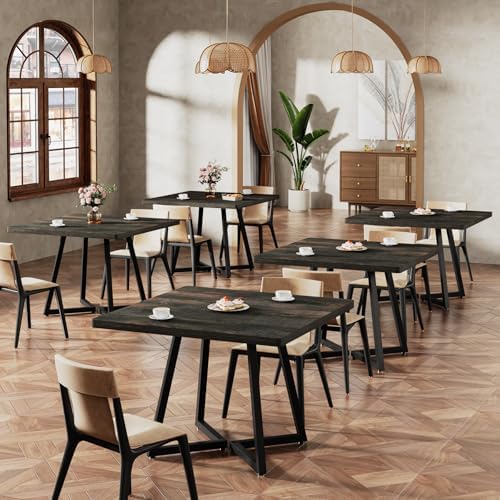Tribesigns Square Dining Table Set of 4, 31.5" Industrial Dinner Table with Metal Base, Kitchen Table for Dining Room, Small Space, Apartment, Rustic Brown & Black (Chairs are not Included)