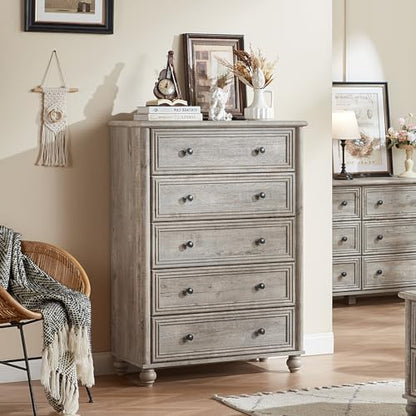 RWYHG Farmhouse 5 Drawer Dresser Set of 2, Chest of Drawers for Bedroom