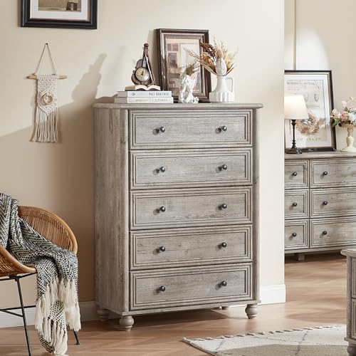 RWYHG Farmhouse 5 Drawer Dresser Set of 2, Chest of Drawers for Bedroom