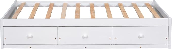 Merax Wood Captain's Platform Storage Bed with 3 Drawers,Classic Bed Frame No Box Spring Needed Twin, White