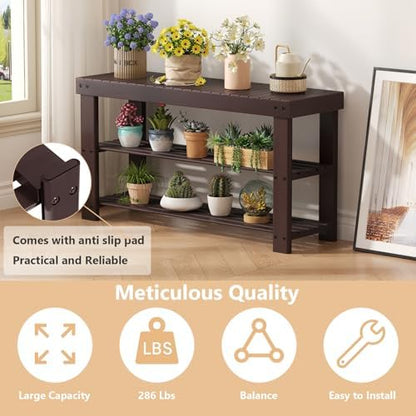NEWBULIG Shoe Rack Bench, 3-Tier Bamboo Organizer, 11x36x18in, Brown