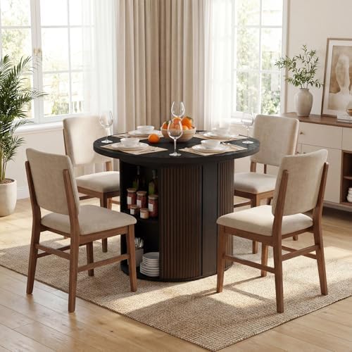 Modern Extendable Round Dining Table with Storage