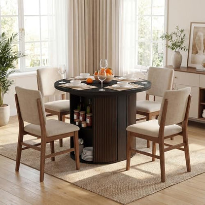 Modern Extendable Round Dining Table with Storage