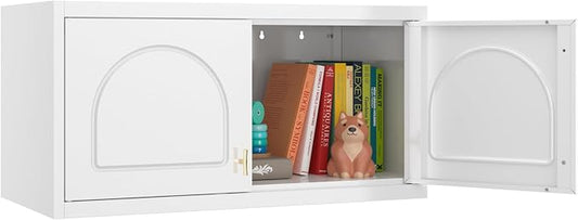 SteeLoong Wall Storage Cabinet,White Metal Bathroom Wall Mounted Cabinet,15 Inch Armoire Wardrobe Closet Storage Cabinets for Basement,Livingroom Home Office