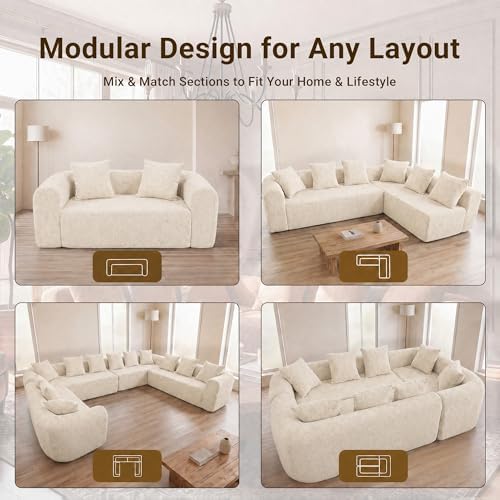 Claiks 142" Cloud Boneless Couch, Modular Sectional, Beige