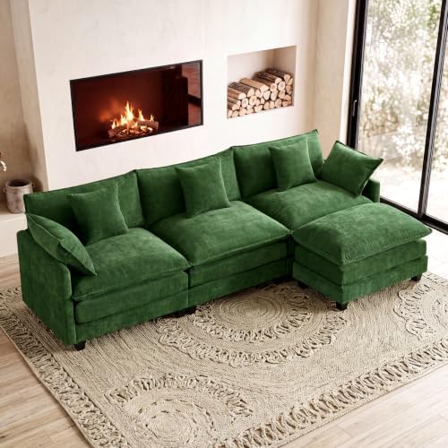 111.4" L‑Shaped Cloud Sectional Sofa Couch, Reversible Chaise, Green