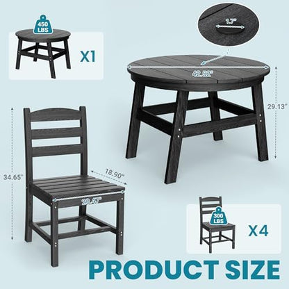 Patio Dining Set, 5-Piece HDPE Outdoor Dining Set for 4, Black