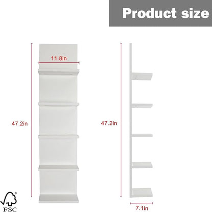 VIWODS 5-Tier Wall Shelf Unit with RGB Light, Floating Lack Shelf for Wall Storage, Wall Mounted Vertical Display Shelf for Bedroom Living Room Vanity, White