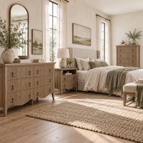 5-Drawer 47" Tall Fluted Dresser, Vertical Chest of Drawers,Light Oak