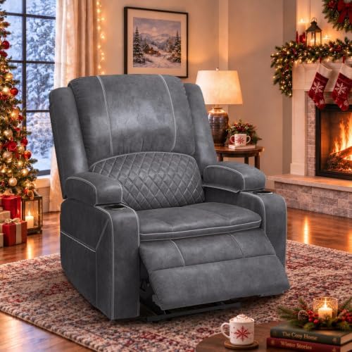 Manual Recliner Single Chair, 3X Reclining Sofa Chairs (Velvet, New Grey)