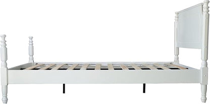 Solid Wood Queen Size Platform Frame, Headboard & Footboard, No Box Spring Needed, 12 Wooden Slats, Center Metal Legs, Slip-Free, Simple Assembly, Under Bed Storage, Pure White Finish, ROQ-39