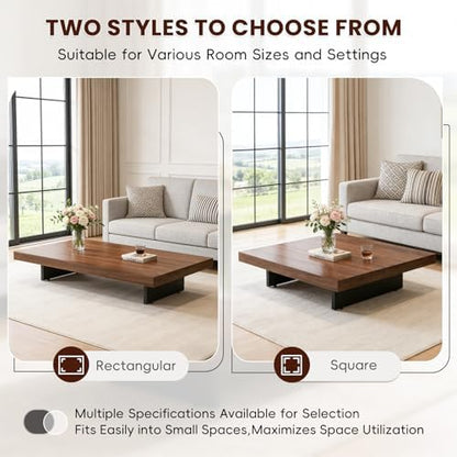Modern Minimalist Square Coffee Table Low Profile Wood Living Room