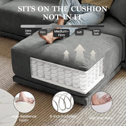 145" U-Shaped Modular Couch, 6-Piece Sofa, Ottomans, Grey