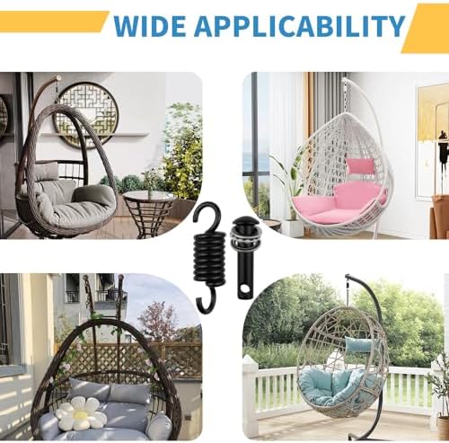 Hammock Chair Ultimate Hanging Kit by JPKTA - 500lbs Capacity Egg Hammock Chair Spring Hook and Pin Plug Hardware Black for Hanging Basket Chairs Hammock and Porch Swings Replacement Parts