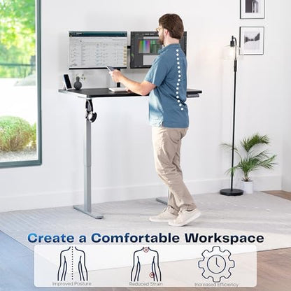 VIVO Electric Standing Desk, Solid 1-Piece 48" x 30" Black Top
