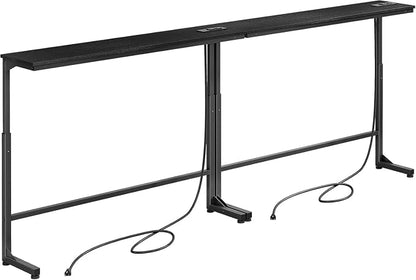 Kitstorack Narrow Sofa Table with Charging Station, 78.8" Behind Couch Table, Adjustable 24.4"-32.7" Height, Modular 2-piece Design for sectionals, entryways, Apartments, and Narrow Living Spaces