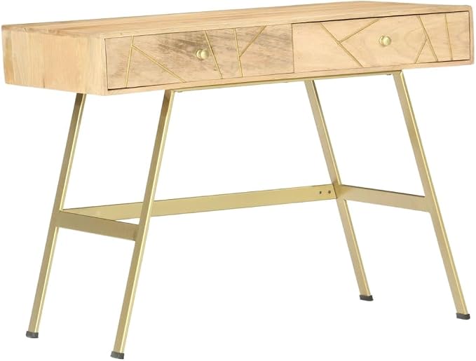 vidaXL Writing Desk, Computer Desk with Storage Drawers, Console Table with Steel Legs for Living Room Hallway, Modern Style, Solid Wood Mango