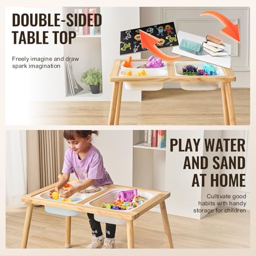 VEVOR Sensory Table for Toddlers Wooden Table with 3 Foldable Storage Bins