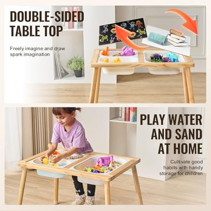 VEVOR Sensory Table for Toddlers Wooden Table with 3 Foldable Storage Bins