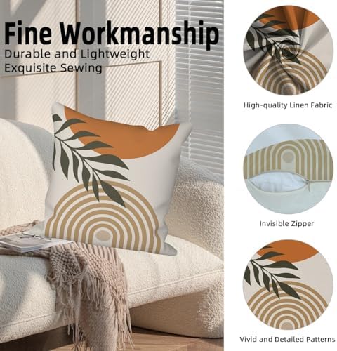 Abstract Geometric Boho Throw Pillow Covers 16"x16" Set of 4, Morden Minimalist Art Aesthetic Leaves Boho Pillowcase for Sofa Chair Couch Bed Living Room Office Garden Patio Farmhouse
