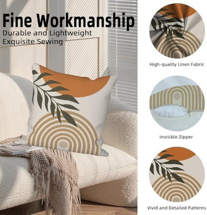 Abstract Geometric Boho Throw Pillow Covers 16"x16" Set of 4, Morden Minimalist Art Aesthetic Leaves Boho Pillowcase for Sofa Chair Couch Bed Living Room Office Garden Patio Farmhouse