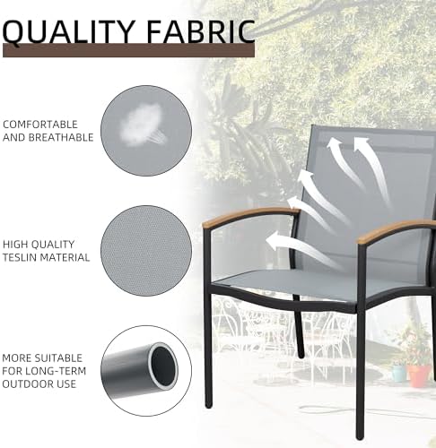 Shintenchi 3 Pieces Patio Bistro Sets, Outdoor Textilene Fabric Conversation Bistro Set, Textilene Fabric Front Porch Chairs Small Patio Furniture Set with Table for Lawn,Garden,Balcony (Grey)