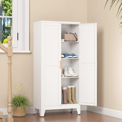 White Metal Storage Cabinet, 48" Steel Cabinets for Home Office | Kitchen Pantry Storage Cabinet with Doors and 3 Adjustable Shelves, for Office, Home, Garage, School