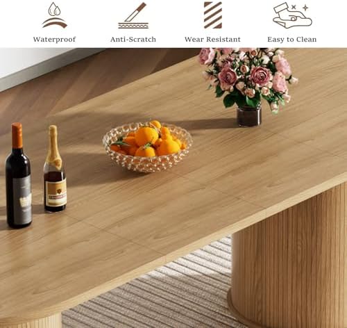 63'' to 94'' Extendable Dining Table for 6-10 People,Oval Kitchen Table with Pillar Base,Farmhouse Expandable Dining Room Table for Living Room, Extendable Desk Convert to 63'', 79 '', 94'' (Brown)