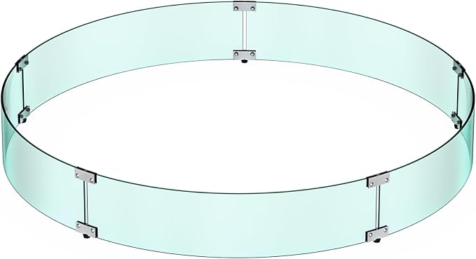Skyflame 47" Round Fire Pit Glass Wind Guard, Thick & Clear Tempered Glass Fire-Resistant Wind Screens with Bracket & Feet, for Outdoor Fire Table/Fire Pit Pan