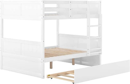 Bellemave Bunk beds Full Over Full with Twin Size Trundle, Low bunk Bed for Kids Adults and Teenagers，White