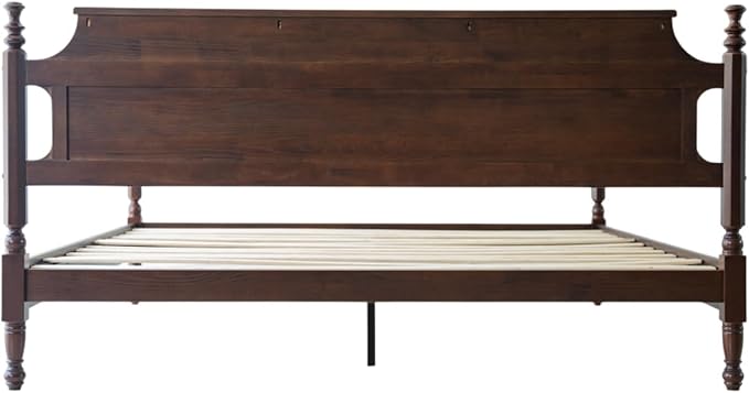 Solid Wood Queen Size Platform Bed Frame with Headboard & Footboard, Center Metal Legs, 12 Heavy-Duty Slats, Noise-Free, No Box Spring Needed, Easy Assembly, Dark Roast Oak Finish, ROQ-32