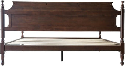 Solid Wood Queen Size Platform Bed Frame with Headboard & Footboard, Center Metal Legs, 12 Heavy-Duty Slats, Noise-Free, No Box Spring Needed, Easy Assembly, Dark Roast Oak Finish, ROQ-32