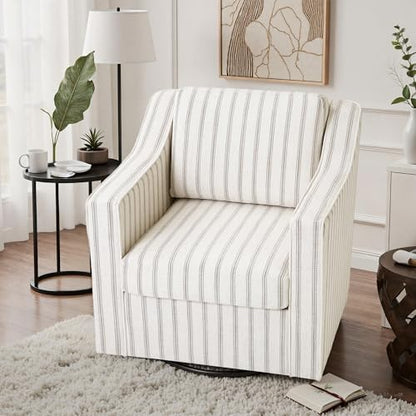 Swivel Accent Chair, Pinstripe Armchair in Fabric, Light Brown