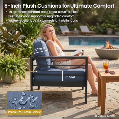 Kiss the Water Aluminum Patio Sofa, Patio Chairs, Outside Couch for Porch